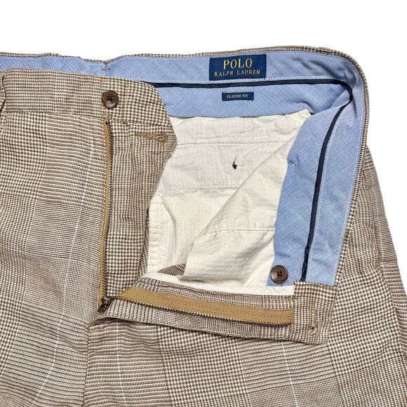 Polo Ralph Lauren | Men | Tan Linen Blend 9 Inch Glen Plaid Shorts | Sz 36 - Picture 8 of 10